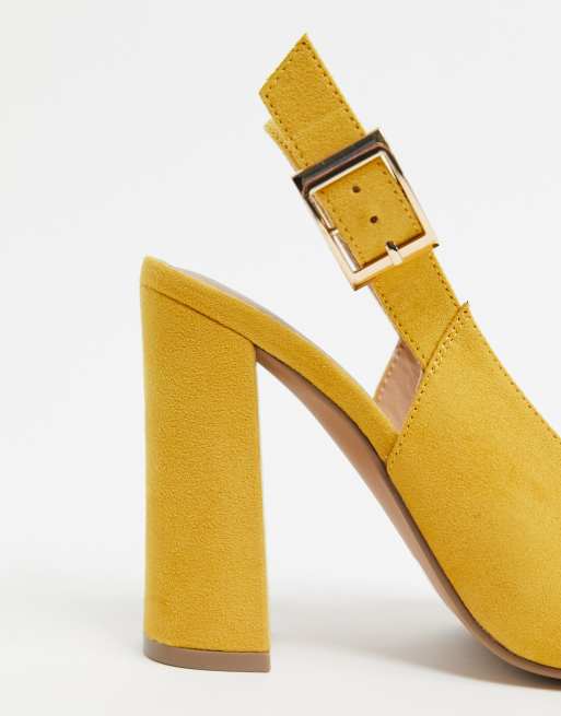 ASOS DESIGN Wide Fit Planet high block heels in mustard ASOS