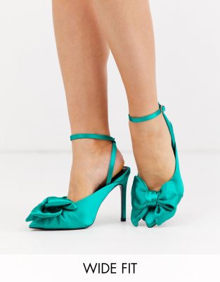 green satin high heels