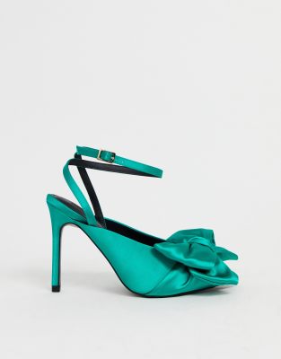 green satin sandals