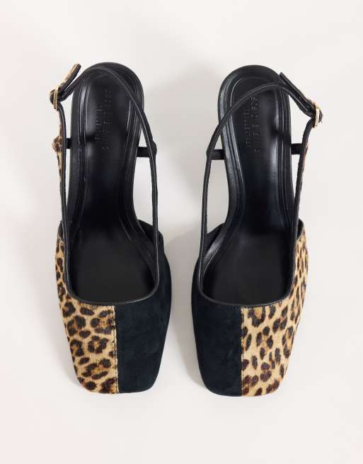 ASOS DESIGN Wide Fit Polish premium hair on real leather slingback ...