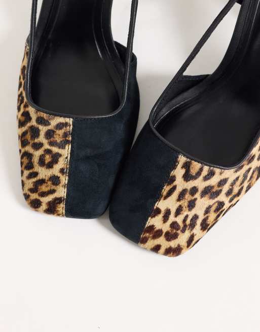 ASOS DESIGN Wide Fit Polish premium hair on real leather slingback ...