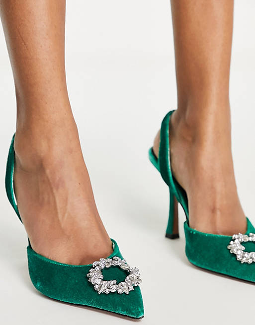 Shoes Heels/Wide Fit Poppy embellished slingback high heeled shoes in green 