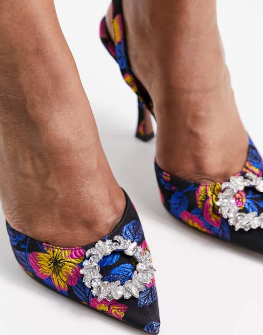 ASOS DESIGN Wide Fit Poppy embellished slingback high heeled shoes in multi, 3 of 4