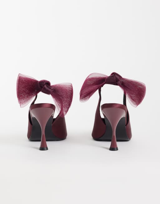 ASOS DESIGN Wide Fit Poppy High-Heel-Schuhe mit Mesh-Schleifendetail in burgunderfarbenem Satin, 4 von 4
