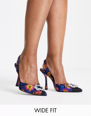 ASOS DESIGN Wide Fit - Poppy - Verzierte Schuhe in Bunt mit Fersenriemen und hohem Absatz