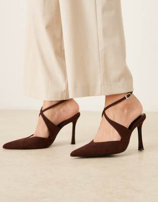  Porscha cross over detail high heel shoes in chocolate suedette