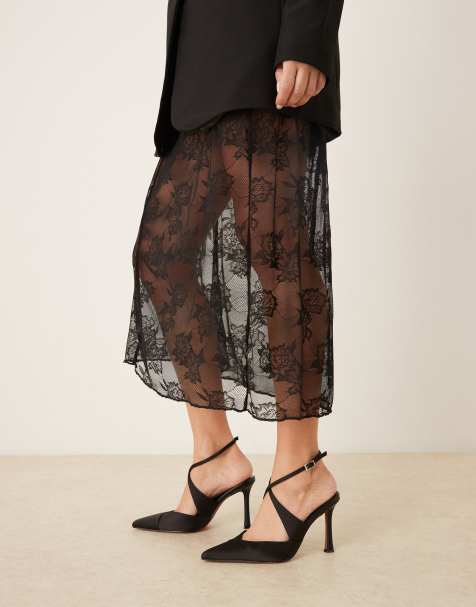 ASOS DESIGN Wide Fit - Porscha - Scarpe con tacco alto e incrocio in raso nero a pianta larga - view 1