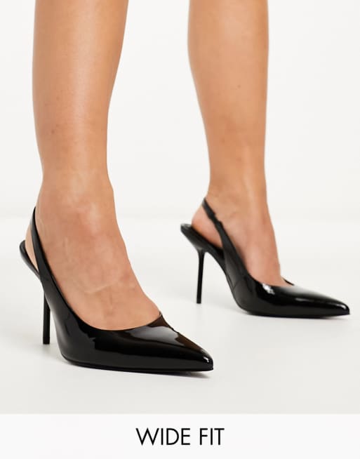 ASOS DESIGN Wide Fit Porsha slingback high heeled shoes in black ASOS