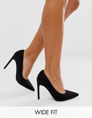 ASOS DESIGN Wide Fit Porto pointed high heeled court shoes in black