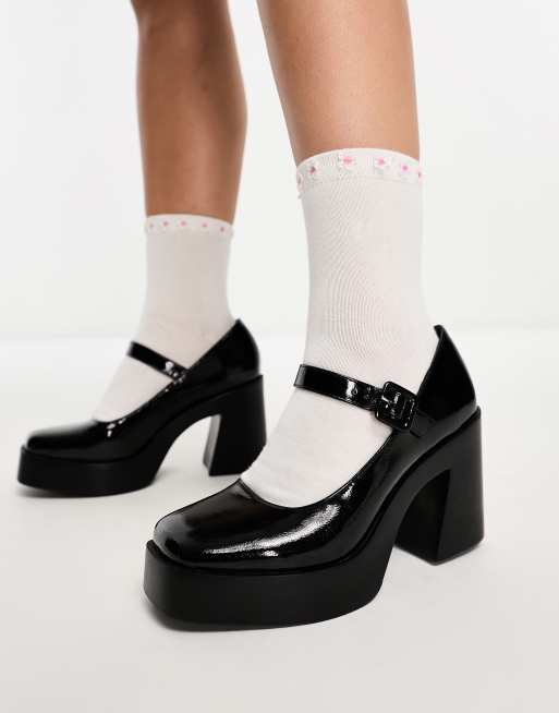 ASOS Design Wide Fit Sully Platform Mary Jane Mid Heel Shoes