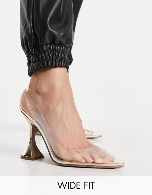 ASOS DESIGN Wide Fit Power slingback high heeled shoes in clear