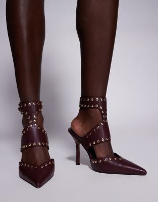 Asos Design Wide Fit Power Studded High Heeled Shoes In Red
