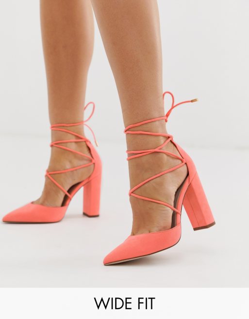 ASOS DESIGN Wide Fit Power Trip high block heels in neon pink | ASOS