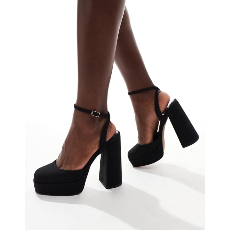 ASOS DESIGN Wide Fit Pressure platform high heeled shoes in black ASOS