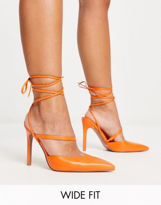 Asos Design Wide Fit Pride Tie Leg High Heeled Shoes In Orange