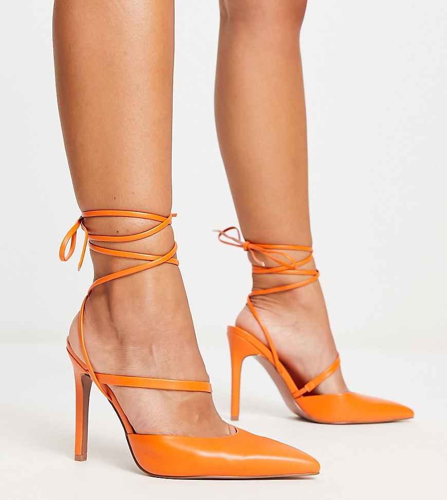 Wide Fit Pride tie leg high heeled shoes in orange