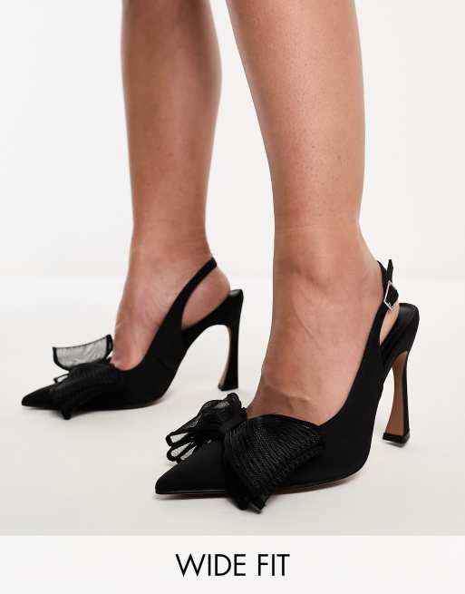 ASOS DESIGN Wide Fit Princess bow slingback high shoes in black