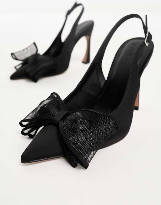 ASOS DESIGN Wide Fit Princess bow slingback high shoes in black, 3 of 4