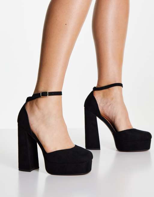 ASOS DESIGN Wide Fit Priority platform high block heel shoes in black