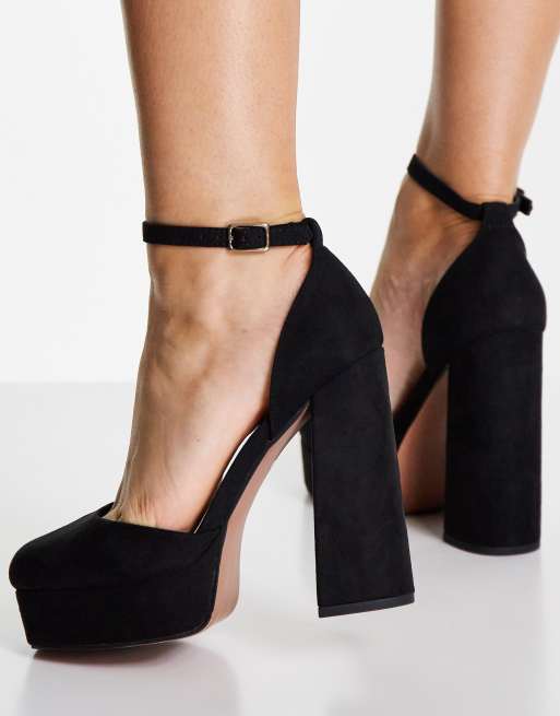 ASOS DESIGN Wide Fit Priority platform high block heel shoes in black