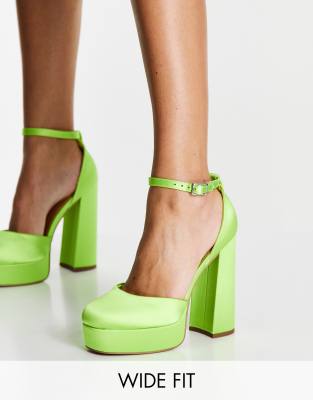 ASOS DESIGN Wide Fit Priority platform high heeled shoes in lime