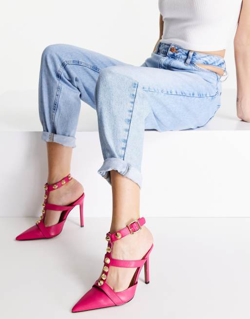ASOS DESIGN - Wide Fit Priyah - Mørke pink højhælede sko med nitter, 4 af 4