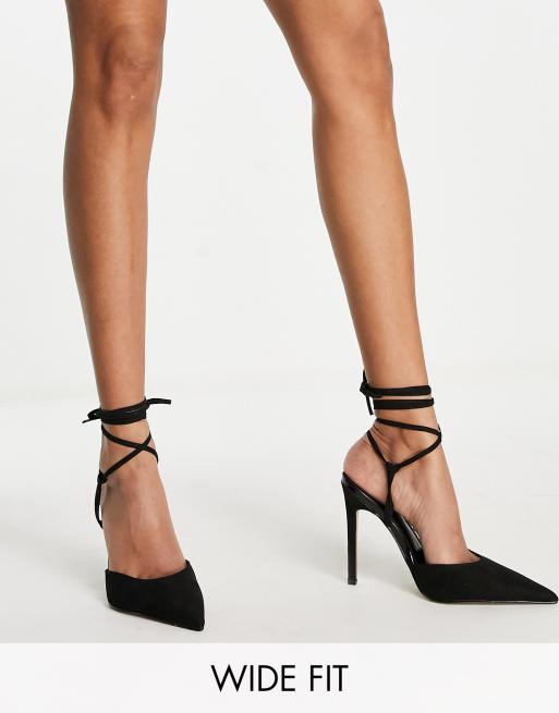 ASOS DESIGN Wide Fit Prize Chaussures talon mi haut avec liens enrouler autour de la cheville Noir