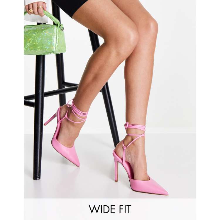 ASOS DESIGN Wide Fit Prize tie leg high heeled shoes in pink