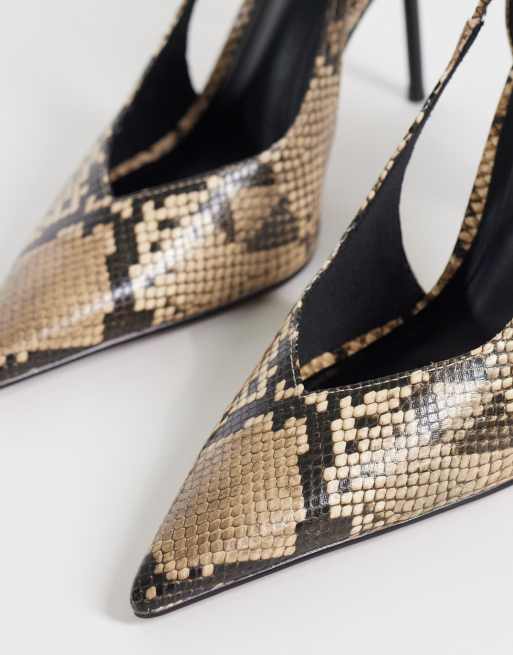 ASOS DESIGN Wide Fit Progress pattern work stiletto court shoes in snake, 4 of 4
