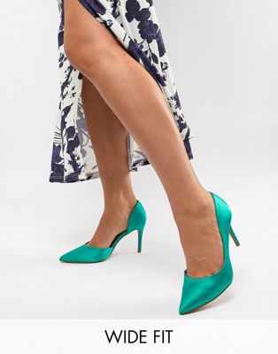 ASOS DESIGN Wide Fit Purley high heeled pumps in emerald green