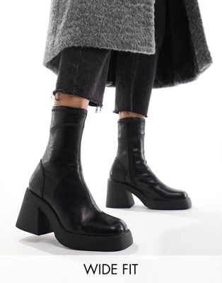 Asos Design Wide Fit Radiate Mid-heel Boots In Black