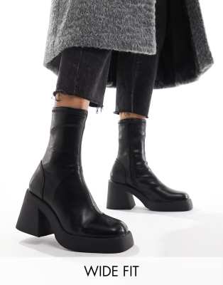 Asos Design Wide Fit Radiate Mid-heel Boots In Black In Black