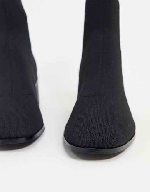 ASOS DESIGN Wide Fit Radley knitted heeled sock boots in black, 2 of 4