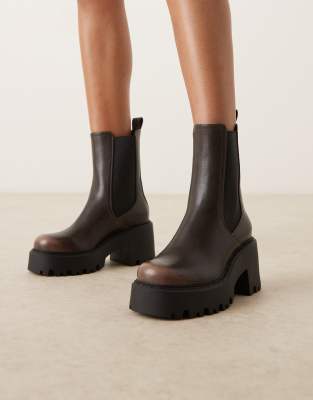 Wide Fit - Rae - Bottines chelsea à talon épais - Marron chocolat-Brown 5