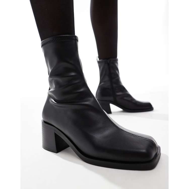 ASOS DESIGN Wide Fit Ranger smart mid heel boots in black ASOS