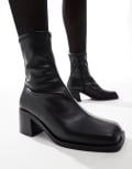 [ASOS DESIGN Wide Fit] ASOS DESIGN Wide Fit Ranger smart mid-heel boots in black 4 BLACK