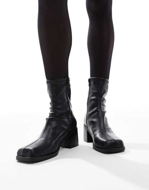 ASOS DESIGN Wide Fit Ranger smart mid heel boots in black