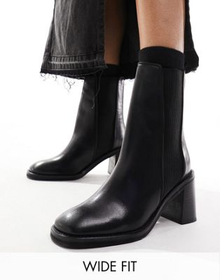 Asos Design Wide Fit Ratings Leather Chelsea Boots In Black