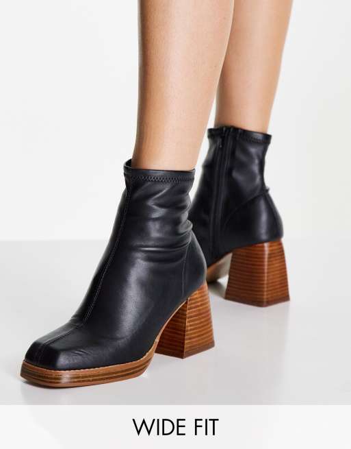 ASOS DESIGN Wide Fit – Ratio – Czarne buty z kwadratowymi noskami i elastyczną cholewką