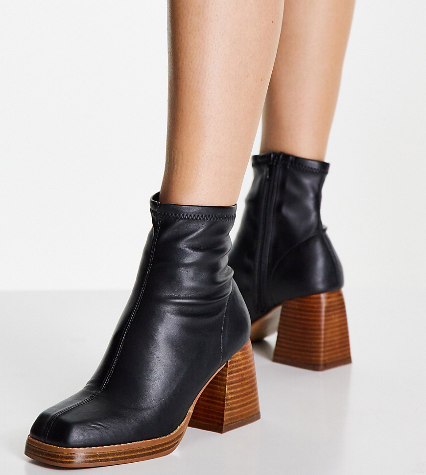 ASOS DESIGN Wide Fit Ratio square toe sock boots in black