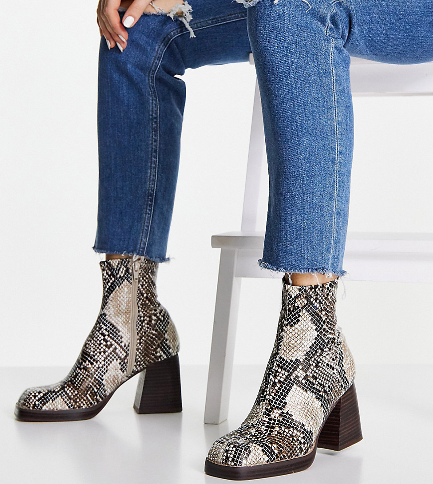 ASOS DESIGN Wide Fit Ratio square toe sock boots in natural snake-Multi