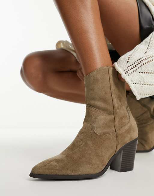 Taupe Leather Western Ankle Boots