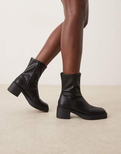 ASOS DESIGN Wide Fit Raven dressy mid-heel boots in black - view 1