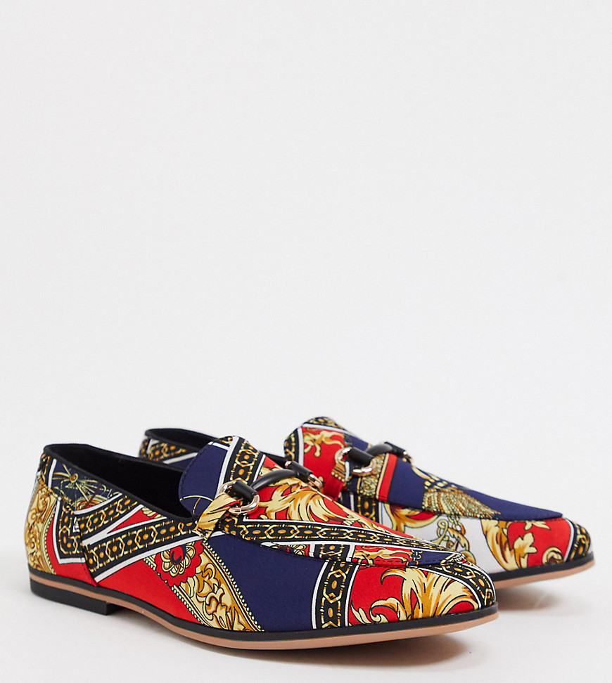 ASOS DESIGN - Wide Fit - Røde loafers med barokprint