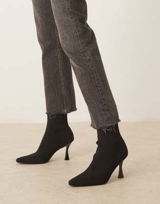 Asos Design Wide Fit Reagan Chisel Toe Sock Boots In Black