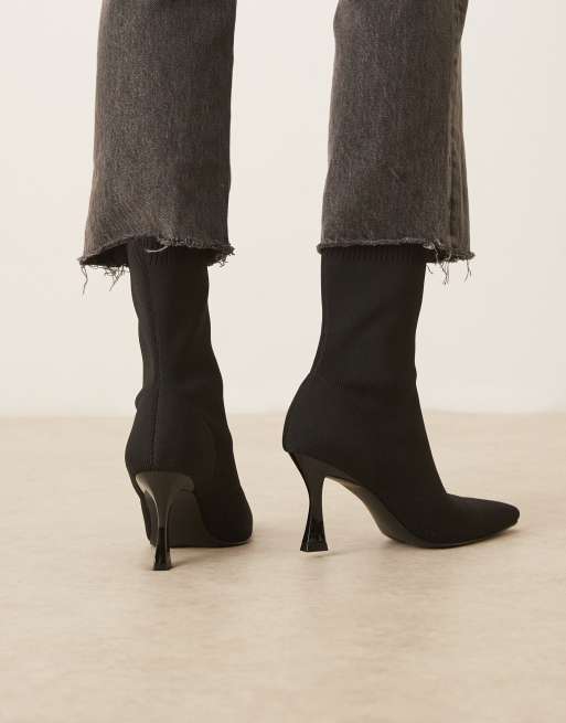 ASOS DESIGN Wide Fit Reagan chisel toe sock boots in black knit