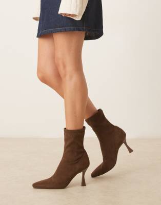 Asos Design Wide Fit Reagan Chisel Toe Sock Boots In Brown