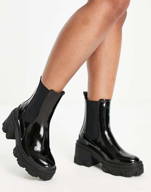 Black wide fit chunky sales patent boots