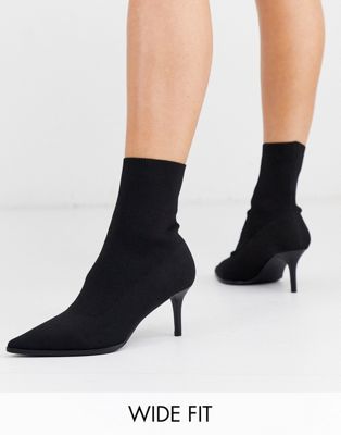 ASOS DESIGN Wide Fit Recharge kitten heel sock boots in black | ASOS