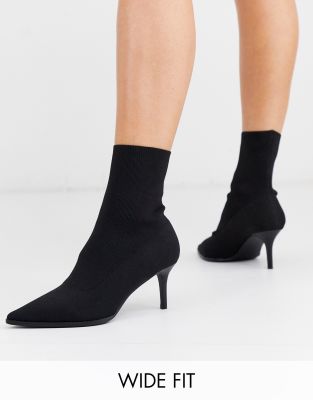 ASOS DESIGN Wide Fit Recharge kitten heel sock boots in black | ASOS